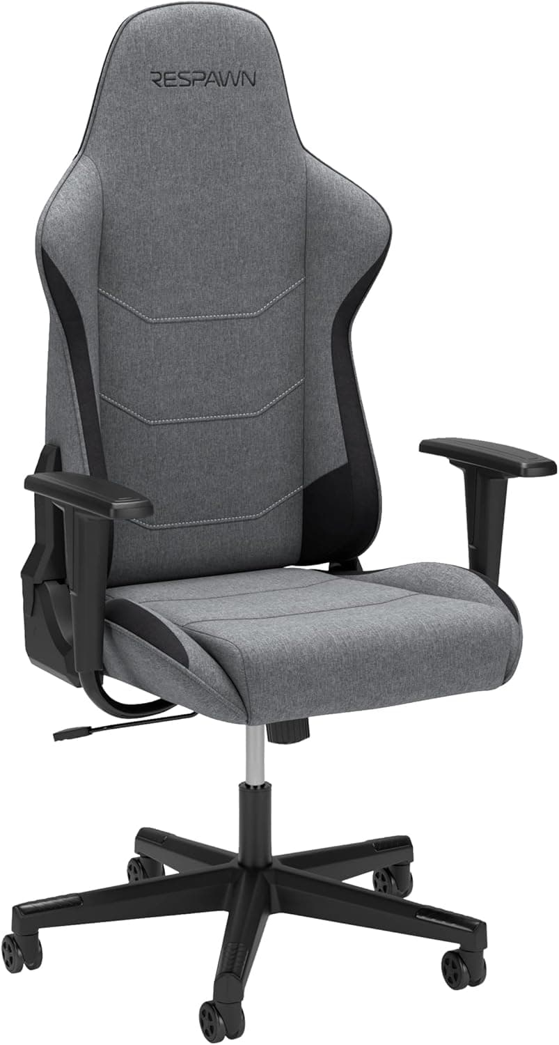 Respawn 110 Ergonomic Gaming Chair - Reclining Office Video Game Swivel Chair with Lumbar Support, Headrest, Heavy Duty, High Back, Racing Style Gaming Recliner Seat for Computer Gamer - Gray Fabric