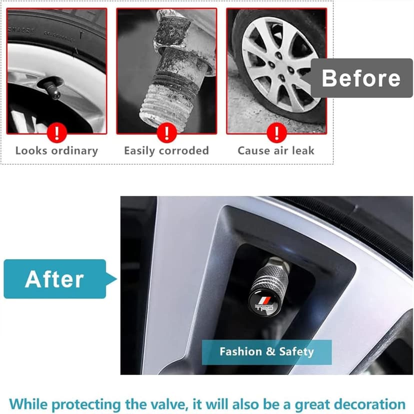 Tire Valve Stem Cap Cover for Toyota TRD Sequoia Tundra Tacoma 4Runner Trucks Belt O-Ring Seal Corrosion Resistant tire Valve caps 4 Pack Black