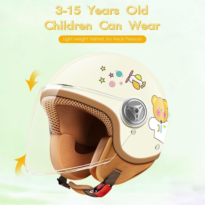 DOT Approved Kids 3/4 Open Face Motorcycle Helmet, Retro Vintage Lightweight Helmets, for Boys & Girls 3-15 Years Old Electric Scooter Helmet Fits Dirt Bike Moped ATV Go Kart 4 Wheeler