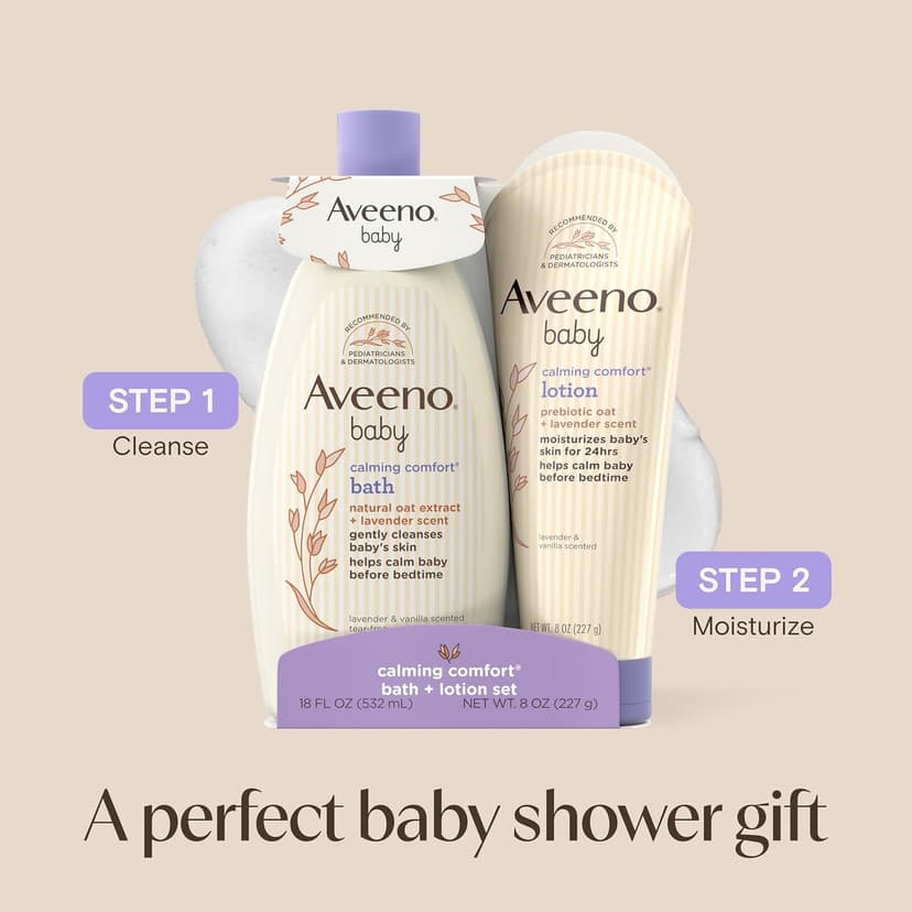 Soothing Baby Wash & Body Lotion, Lavender & Vanilla Scent, Formulated with Oat Extract, Helps Calm Baby Before Bedtime Aveeno Baby Calming Comfort Bath & Body Lotion Set, 2 Items B01C8BR0CO