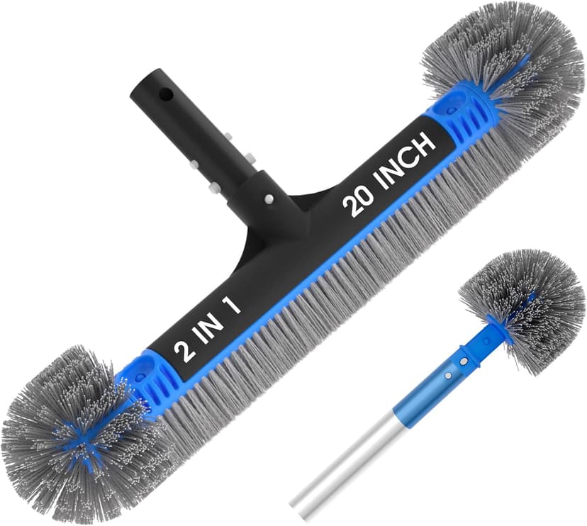 20'' 2 in 1 Pool Brush Head Cobweb Duster Heavy Duty Pool Cleaning Detachable Round Brush with EZ Clip & Wavy Nylon Bristles for Inground Pool & Above-Ground Pool (Without Pole)