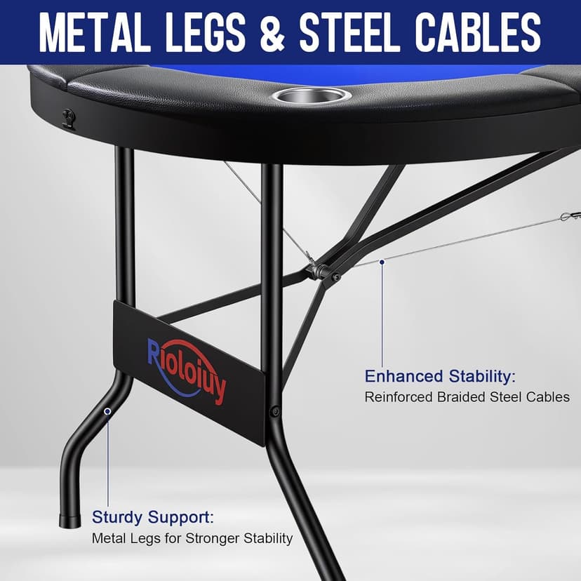 Rioloiuy 8 Player Poker Table Foldable, Texas Holdem Casino Table with Padded Rails & Cup Holders, Portable Folding Game Table for Home or Game Room, 71 Inch