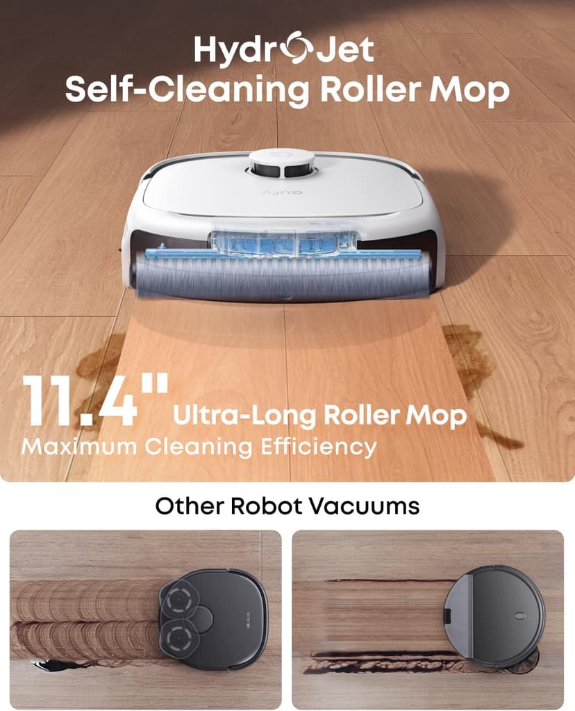 eufy Robot Vacuum E25, HydroJet System with Roller Mop, 20,000 Pa Turbo Suction, All-in-One Robot Vacuum and Mop Combo, Edge-to-Corner Cleaning, Zero-Tangle Design, AI Obstacle Avoidanced, White