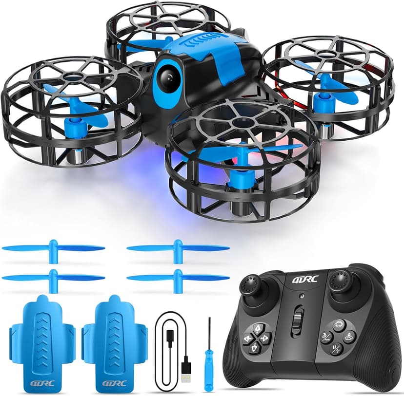 4DRC V18 Mini Drone for Kids Beginners, RC Quadcopter with 2 Control Modes, Headless Mode, Altitude Hold, Auto Hover, 3 Speeds, 3D Flips, LED Lights, 2 Batteries, Gift Toy for Boys