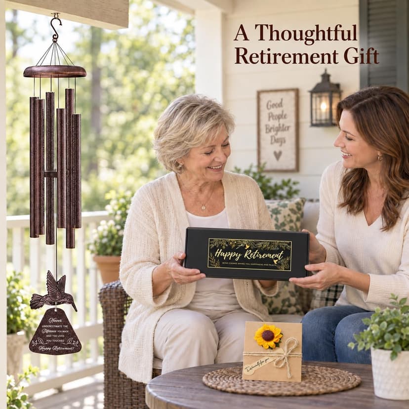 Sunflower greeting card shares warm retirement wishes for women and men, colleagues, bosses, teachers, friends, or coworkers. Wind Chimes Retirement Gift for Women, 32 Inch Hummingbird Chime with Card B0FD3MFY59