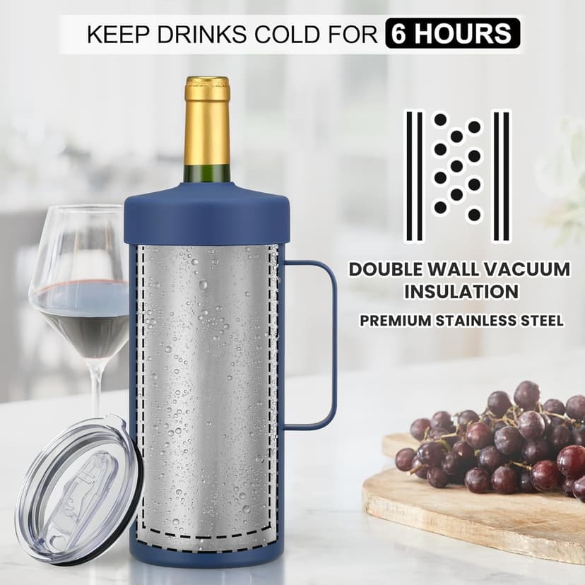 MAXSO Wine Chiller Bucket, Portable 750 ml Champagne & Wine Bottle Cooler Keep Wine & Beverages Cold, Stainless Steel Vacuum Insulated Wine Gifts for Wine Lovers - Black