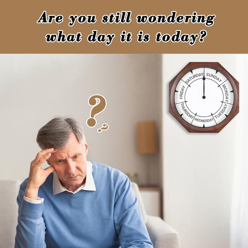 14 inch Wood Retirement Clock for Women Men, Day of The Week Wall Clock for Seniors, Funny Retirement Gifts for Father's Mother's Day Grandparents Birthday