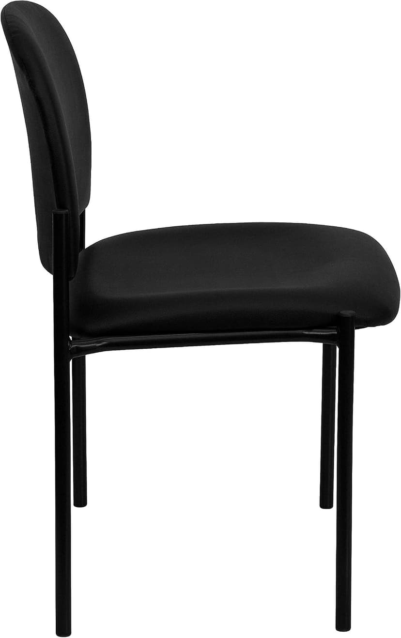 Flash Furniture Tania Comfort Vinyl Upholstered Stackable Side Reception Chair with Padded Seat, Modern Stackable Chair for Living Room/Office, Black