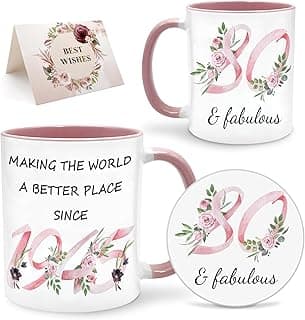 80th Birthday Gifts for Women Her, 1945 Vintage Birthday Coffee Mugs with Silicone Coaster, Fabulous 1945 Gifts Ideas for 80 Years Old Women Mom Sisters Grandma