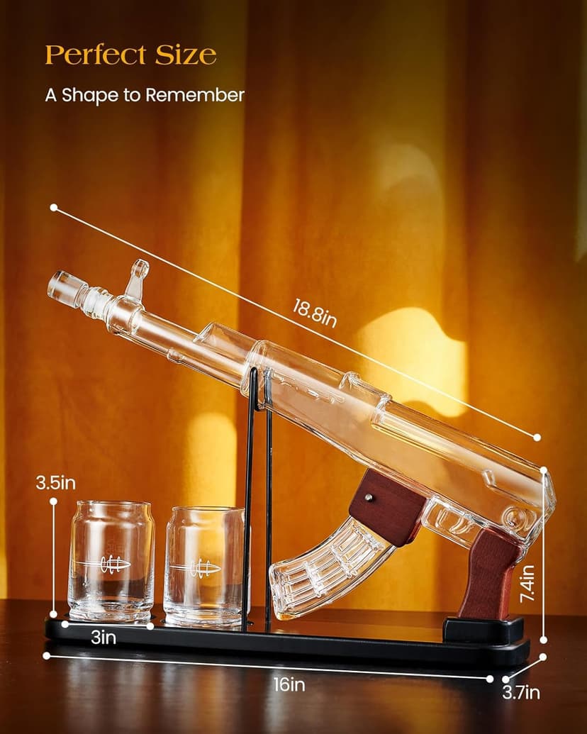 Kollea Birthday Gifts for Men Dad, Whiskey Decanter Sets - Gun Decanter, Detachable Magazine & 2 Bullet Shot Glasses, Liquor Dispenser for Bar, Anniversary Military Present for Brother, Christmas