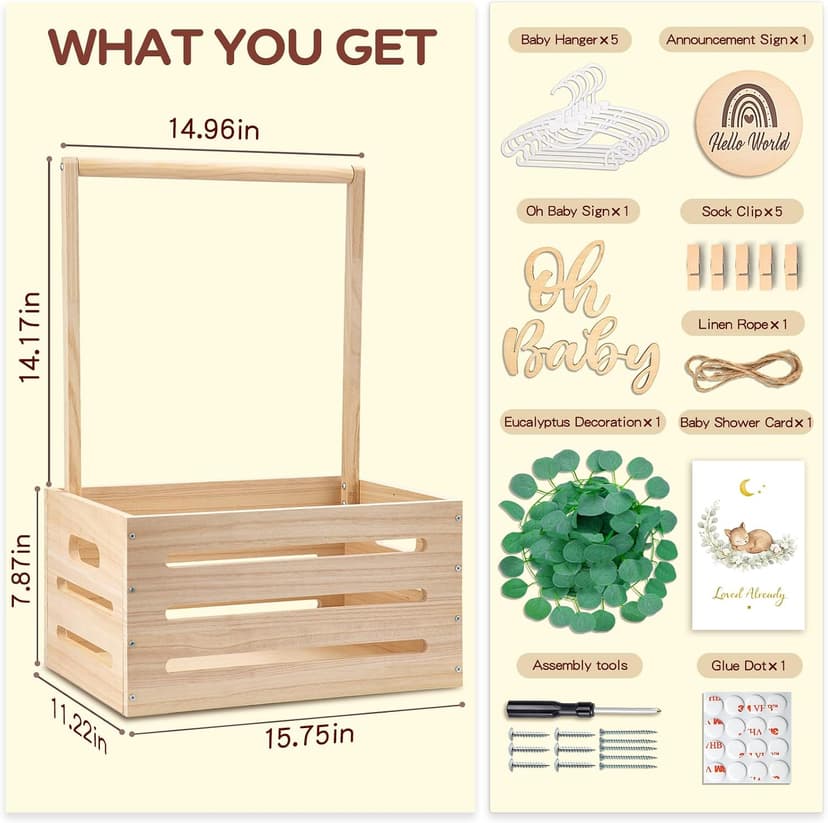 Wooden Baby Shower Crate Closet - Personalized Baby Gift Baskets with Hangers, Large Newborn Boys Girls Clothes Storage Box for Newborn New Parent B0GFMLPWDH