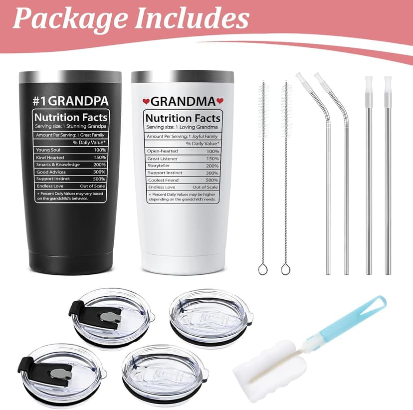 Lifecapido Gifts for Grandparents, 20oz Nutrition Facts Grandma Grandpa Tumbler Set, Grandparents Christmas Birthday Mothers Day Fathers Day Announcement Gifts for Grandma and Grandpa