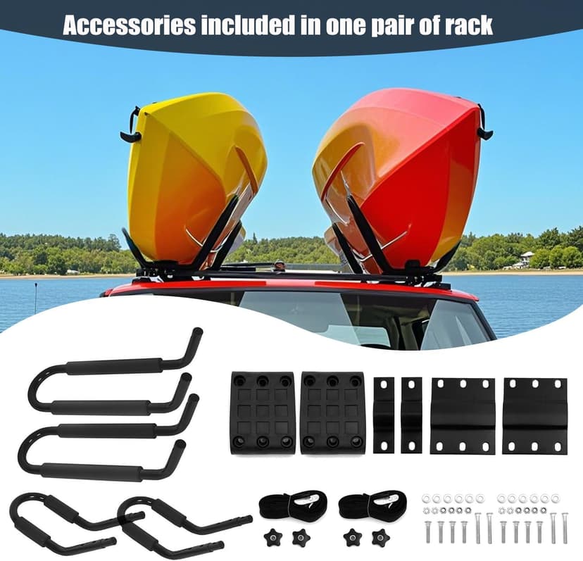 Kayak Roof Rack for 2 Kayaks Carrier, Kayak J Bar Hooks Roof Mount Racks for Universal Cars, SUV, Truck, Set of 4 Racks