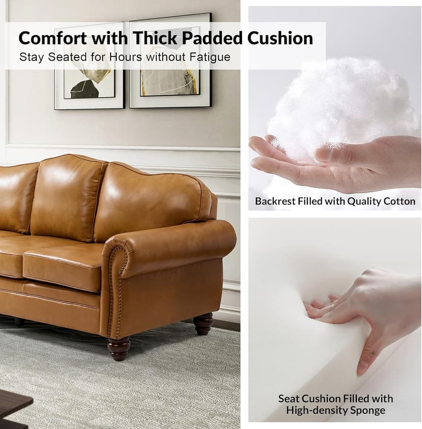 The support you need Classic 3-Seater Sofa with Premium Leather Upholstery, Stylish & Comfortable Sofa for Living Room or Office, Easy to Maintain & Long-Lasting Camel