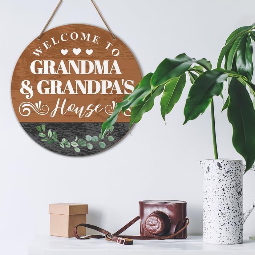 Grandma and Grandpa House Signs Wall Decor for Front Door Porch Decorations, Grandparents Day Gifts, Father's Mother's Day Christmas Birthday Gift for Grandma Nana Grandpa Papa Grandparents