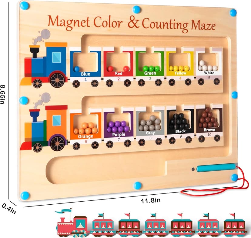 Magnetic Color and Number Maze Board Wooden Montessori Fine Motor Skills Toys for 3 4 Year Old Preschool Learning Activities Classroom Must Haves Sorting Travel Toys for Toddlers Boys Girls