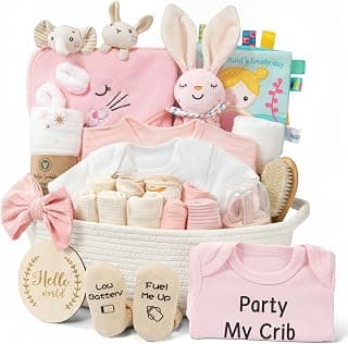 28-Piece Baby Shower Gifts for Girls, Baby Essentials for Newborn, Large Baby Girl Gift Basket, Gender Reveal Gifts, Baby Registry Search, Diaper Caddy Organizer (Pink) B0FYCBXJ4G