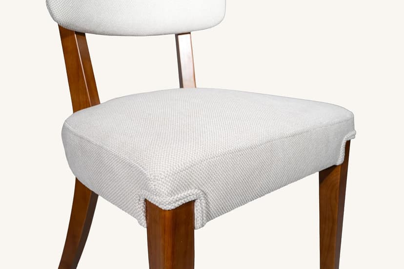 OVENTA Modern Armless Dining Chairs Set of 4, Mid-Century Contemporary Side Chairs with Solid Rubber Wood Legs, Beige Upholstered Fabric Accent Chairs for Dining Room, Kitchen, Living Room