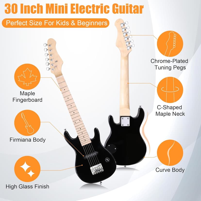 Smartxchoices 30 Inch Electric Guitar, Starter Kit for Kids with 5W Amplifier,Picks, Gig Bag, Shoulder Strap, Cable & Accessory Kit,Solid Wood Body, Black