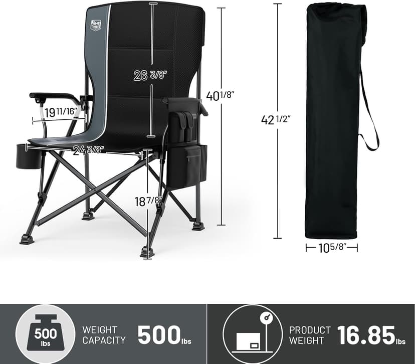 TIMBER RIDGE Oversized Folding Camping Chair High Back Heavy Duty for Adults Support up to 500lbs with Cup Holder, Side Pocket Cooler Bag