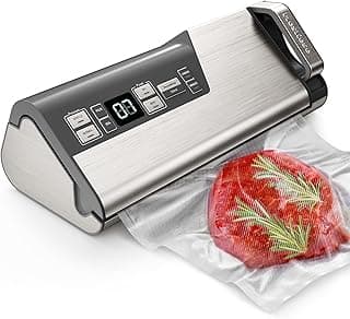 Mesliese Vacuum Sealer Machine, Powerful 95kPa 140W One Hand Operation Food Sealer, Double Seal Strip with Build-in Cutter & Countdown Display