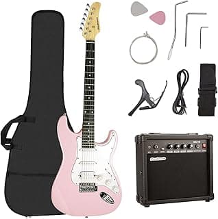Soulmate 39 Inch Full Size Electric Guitar Starter Kit for Beginners Solid Body, HSS Pickups with 15W Amp, Gig Bag, Capo, Strap, Strings, Cable, Picks (Right-Handed,Pink)