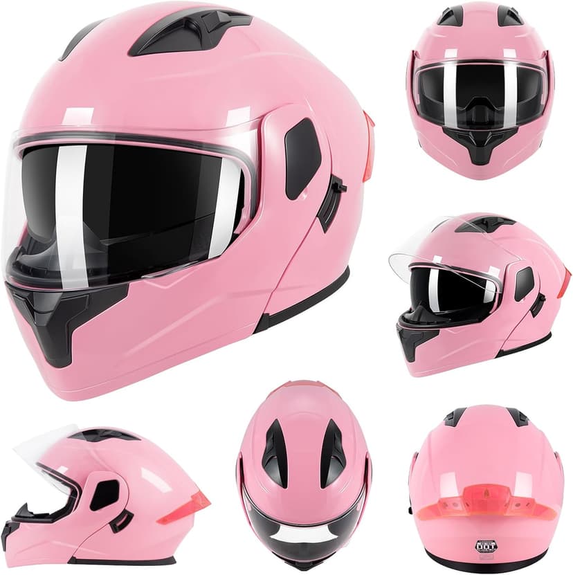 Adult Modular Motorcycle Helmets, DOT Approved Flip up Dual Visor Full Face Helmet for Men Women Moto ATV UTV Snowmobile ADV Four Wheeler Street Bike with Gloves & Mask