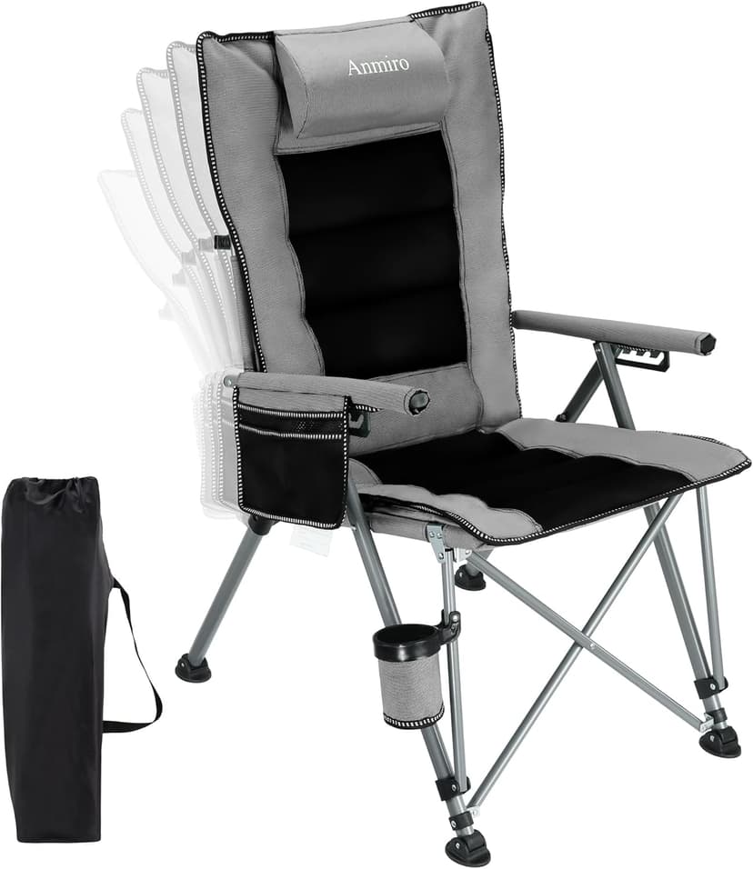 Folding Camping Chair with Cup Holder and Storage Bag, Heavy Duty Support 400 LBS, Oversized Collapsible Portable Adjustable Back Support Camping Chair for Outdoor Lawn Patio Balcony