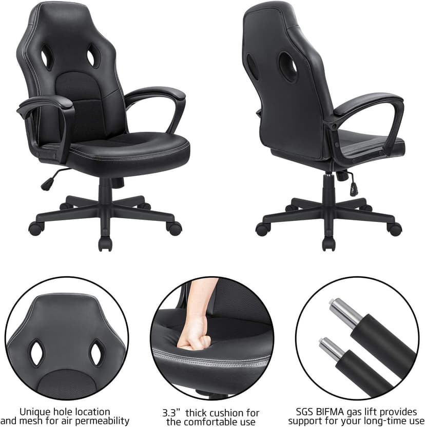 Office Gaming Chair High Back Leather Computer Chairs Ergonomic Height Adjustable Racing Game Desk Chair Executive Conference Task Chair (Black)
