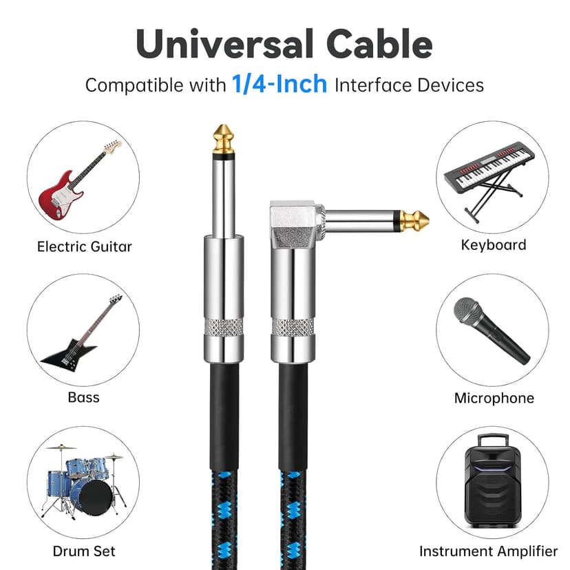 Tomorotec 3-Pack 10ft Braided Guitar Cables for Electric Guitar, Bass, Microphone, Speaker, Mixing Console, 1/4" Interface Instrument Cables with Durable Copper & PE Build and Tangle-Free Tweed Jacket