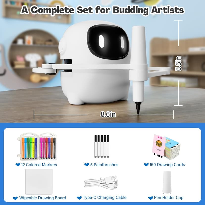 RIVGOT Drawing Robot for Kids with 150 Cards, Voice Interactive Educational Drawing Machine, Montessori Painting Learning Toys for 3 4 5 6 7 8 Year Old Boys Girls Birthday Party B0DPC68W8D