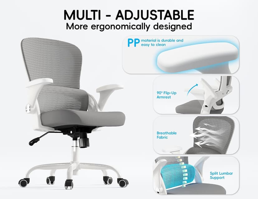 TRALT Ergonomic Office Chair - Comfy Desk Chair with Back Support, Home Office Desk Chairs, Computer Chair, 330lbs Wide Seat Big and Tall Office Chair for Executives (Grey)