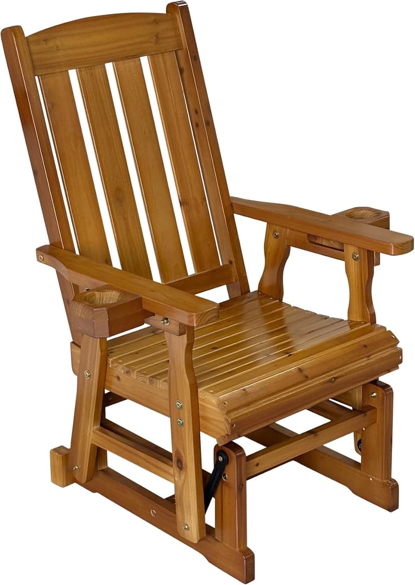Fortune Candy Wooden Patio Glider for One Person, with High Back and Deep Contoured Seat, Solid Fir Wood, Heavy Duty 600 LBS (Cedar Tone, 1-Seater)
