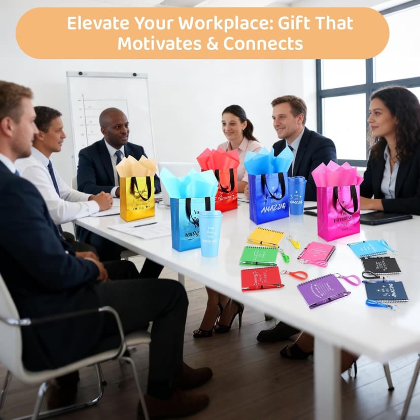 48 Pcs/8 Sets Employee Appreciation Gifts Bulk - Includes Thank You Gift Bags with Tissue Paper Notebooks Pens Cups Keychains - Thank You Gifts for Coworkers Teachers Staff Team Volunteers (Colorful) B0G5DCYSHJ