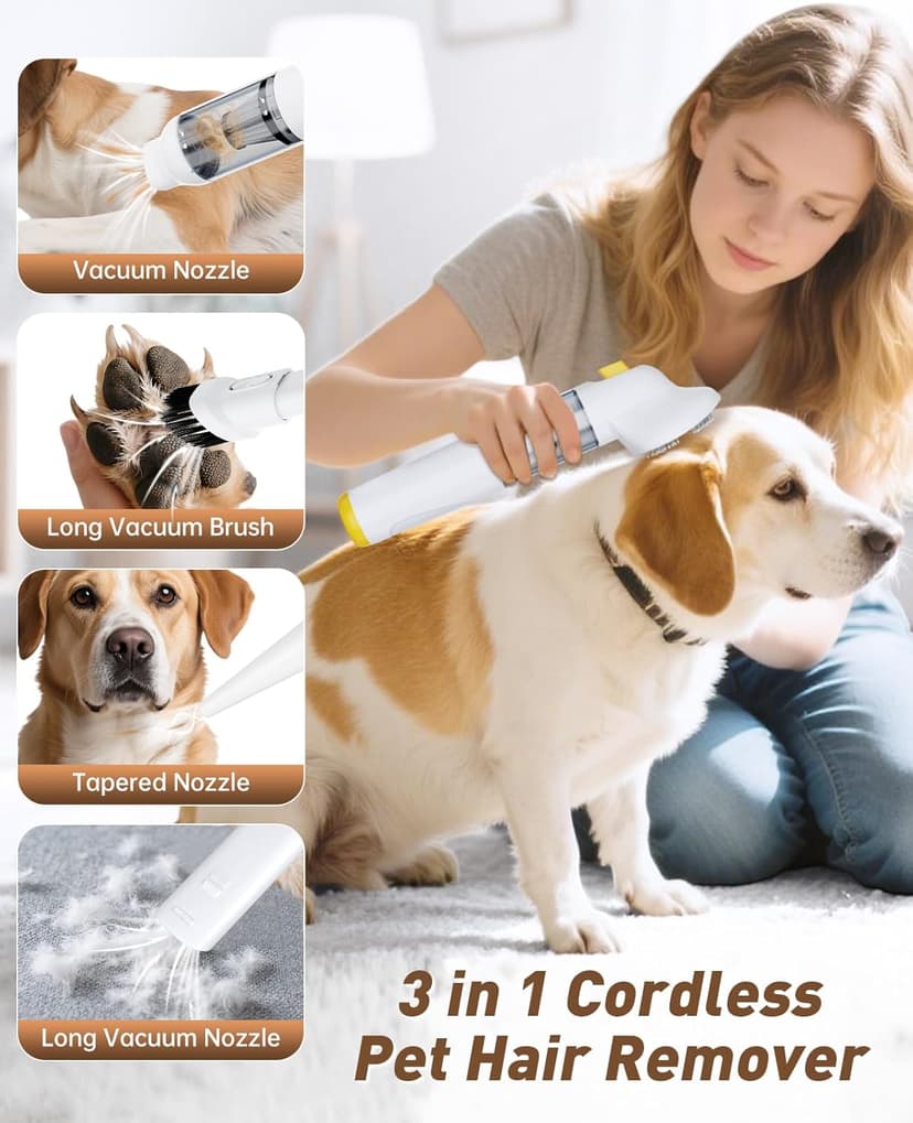 Cordless Dog Vacuum Groomer Kit,Cordless Rechargeable Vacuum Dog Brush for Hair,Handheld mini Pet Vacuum Brush,4200Pa Pet Grooming Cleaner With Comb Hair,Suitable for All Types of Cats and Dogs