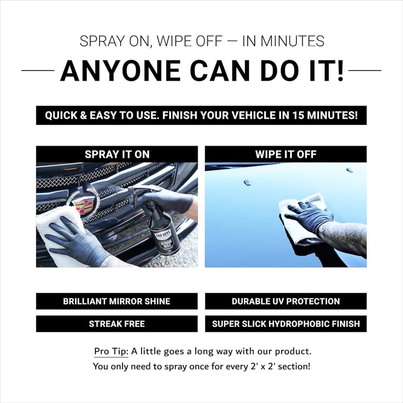 CAR GUYS Hybrid Spray Wax | Advanced Car Wax | Long Lasting and Easy To Use | Safe on All Surfaces | 18 Oz Kit with Towel