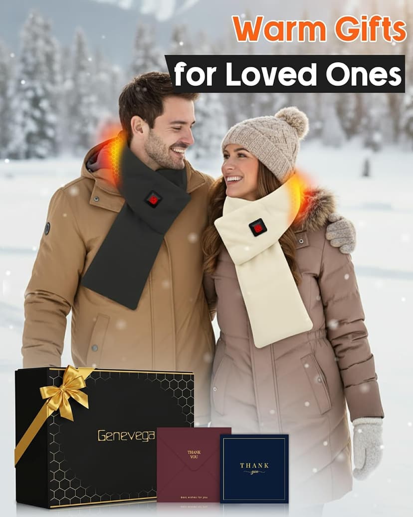 Genovega Women Men Heated Scarf with 6000mAh Battery,Portable Power Bank for Long Lasting Graphene Heating,Winter Warm Gifts