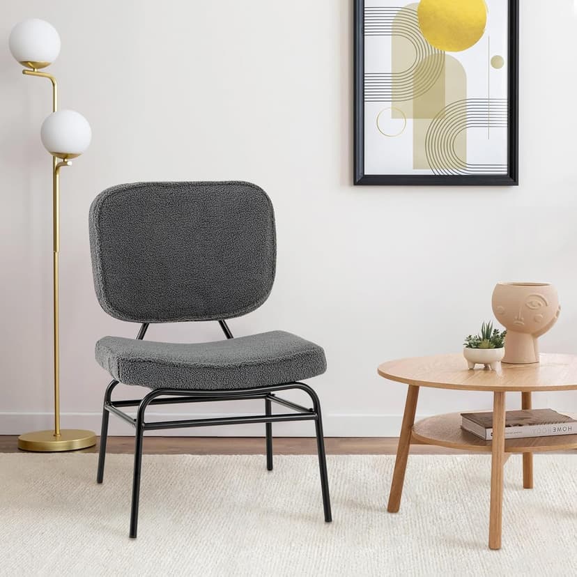 Giantex Modern Armless Accent Chair - Sherpa Reading Chair with Sponge Padding, Adjustable Foot Pads & Metal Frame, Upholstered Side Chair for Living Room, Bedroom & Reading Room, Grey