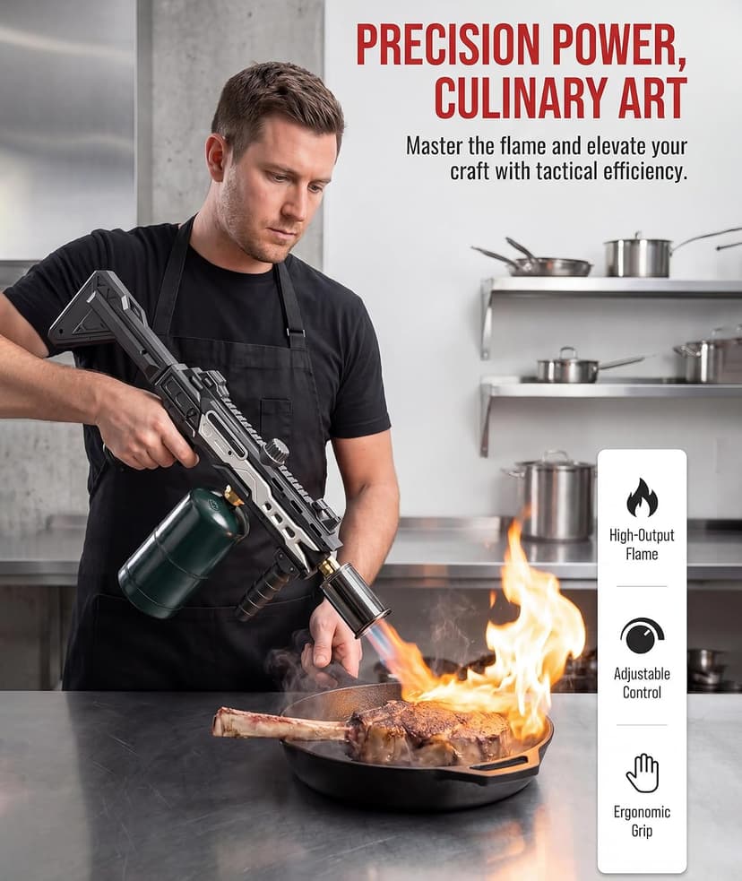Powerful Propane Torch Gun, Gift for Men Dad, Culinary Blow Kitchen Cooking Torch for Steak Searing, Campfire Charcoal Starter for Blackstone Griddle Accessories (Tank Not included) Black Silver B0GY8KPHDB