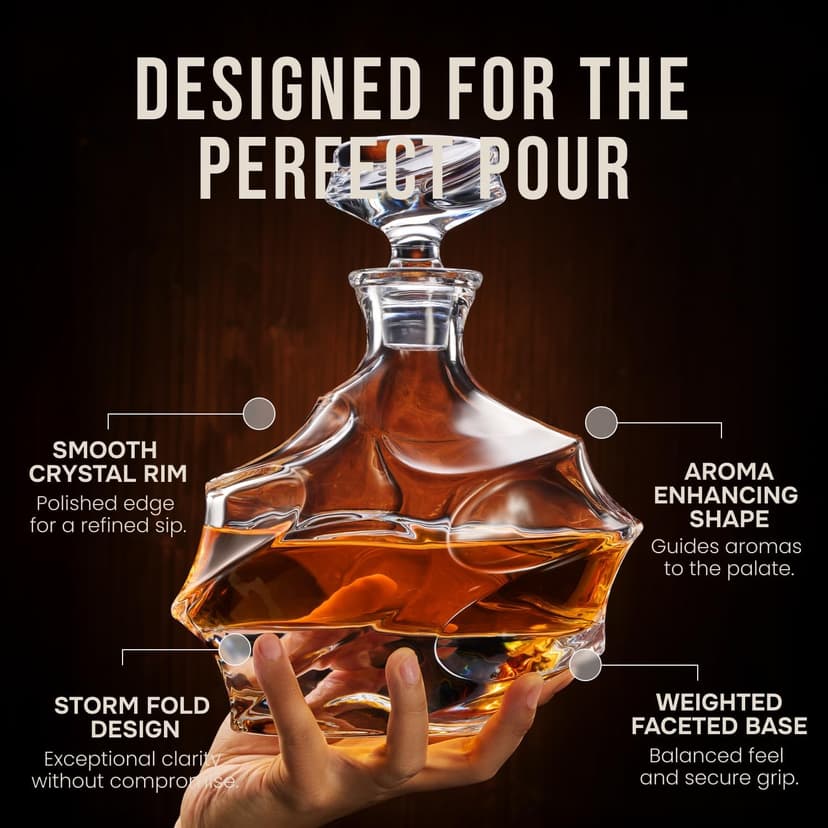 Storm Japanese Crystal Whisky Decanter – 100% Ultra Clarity Lead-Free Crystal – 750ml Elegant Liquor Carafe for Whiskey, Scotch, Bourbon & Spirits