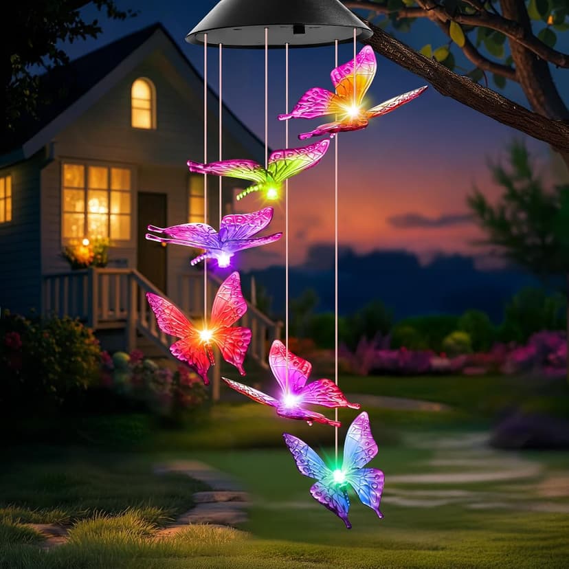 Unique Birthday Small Gifts for Mom Grandma Nana Wife Sister Auntie, Solar Lights Outdoor Decor for Garden Yard Patio Porch Winzwon Solar Wind Chimes, Christmas Gardening Butterfly Gifts for Women B0BTCP3YMM