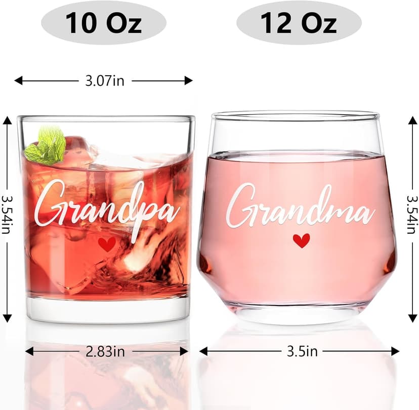 Futtumy Grandparents Gifts, Grandma Wine Glass Grandpa Whiskey Glass Set, Christmas Gifts for Grandparents, Grandma Grandpa Gift for Mothers Day Fathers Day Birthday
