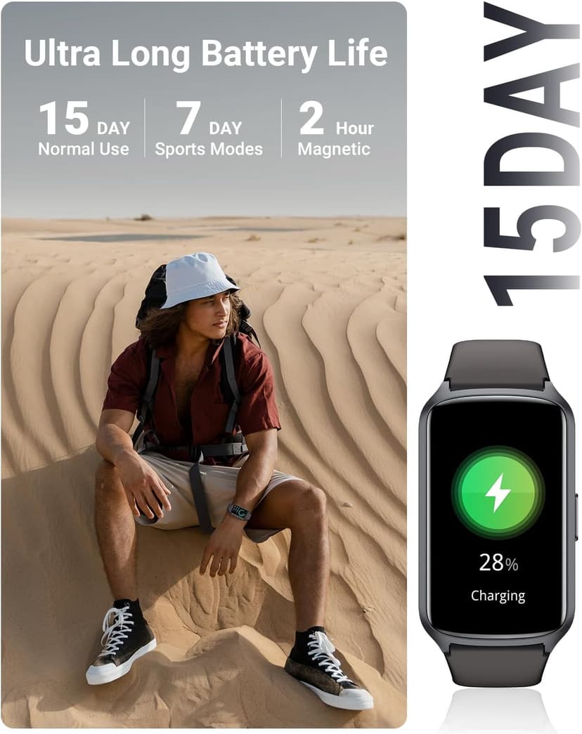 Amzhero Health Fitness Tracker with 24/7 Heart Rate, Blood Oxygen, Blood Pressure, Sleep Tracker, 5ATM Waterproof Activity Trackers with Step Tracker, Pedometer (S & L Bands Included)