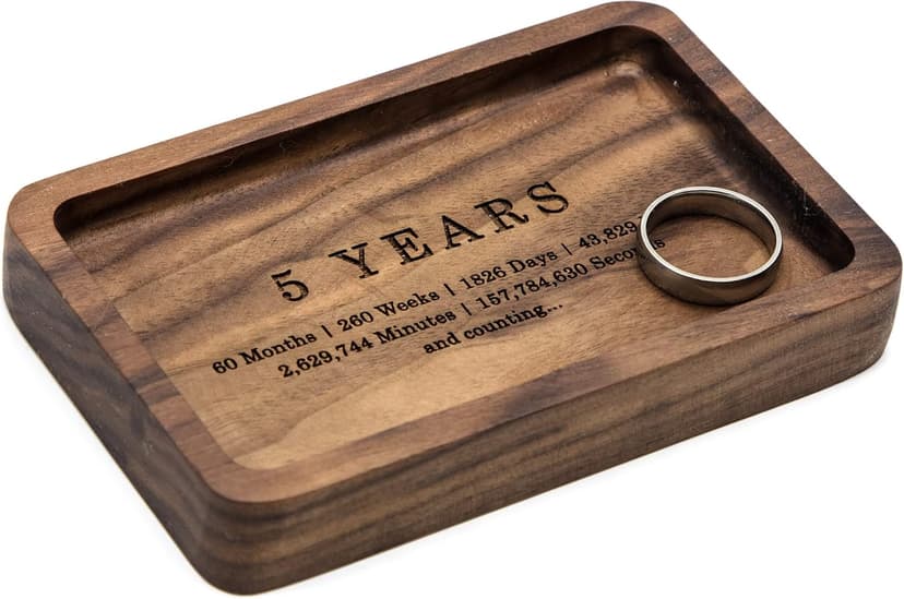 MUUJEE Ring Dish - Engraved Rectangle Wood Tray Small Jewelry Dish 5 Year Wedding Anniv Gifts Ideas (Small - 5.5 x 3.5 inches)