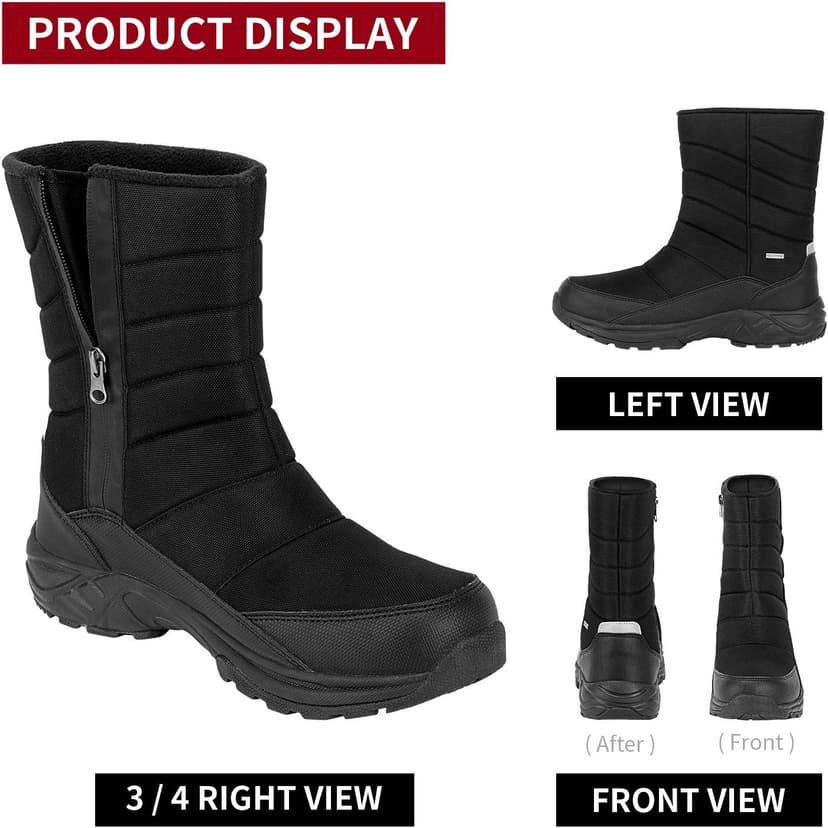 SILENTCARE Mens Winter Mid-Calf Snow Boot Fur Warm Waterproof Slip On Outdoor Athletic