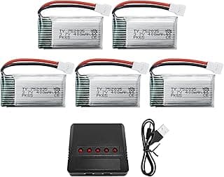 5PCS 3.7V 400mAh Lithium Battery with 5 in 1 Charger for SYMA Q11 H99W H31 H6C H98 AT-96 TR-C385 TR-P51 TR-F22 Quadcopter Spare Parts Aircraft Model Drone Battery (Black)