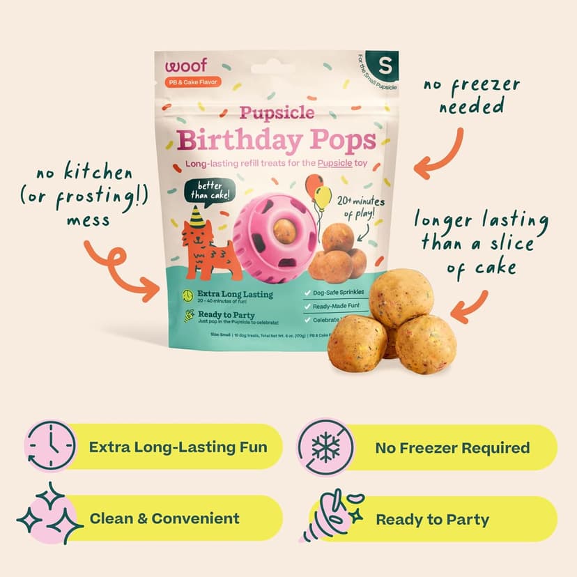 WOOF Pupsicle Birthday Pops - Healthy Dog Treats - Pre-Made Pupsicle Refills - Wholesome Ingredients - Naturally Sweet - Cake-Flavored Birthday Treat for Dogs - XL