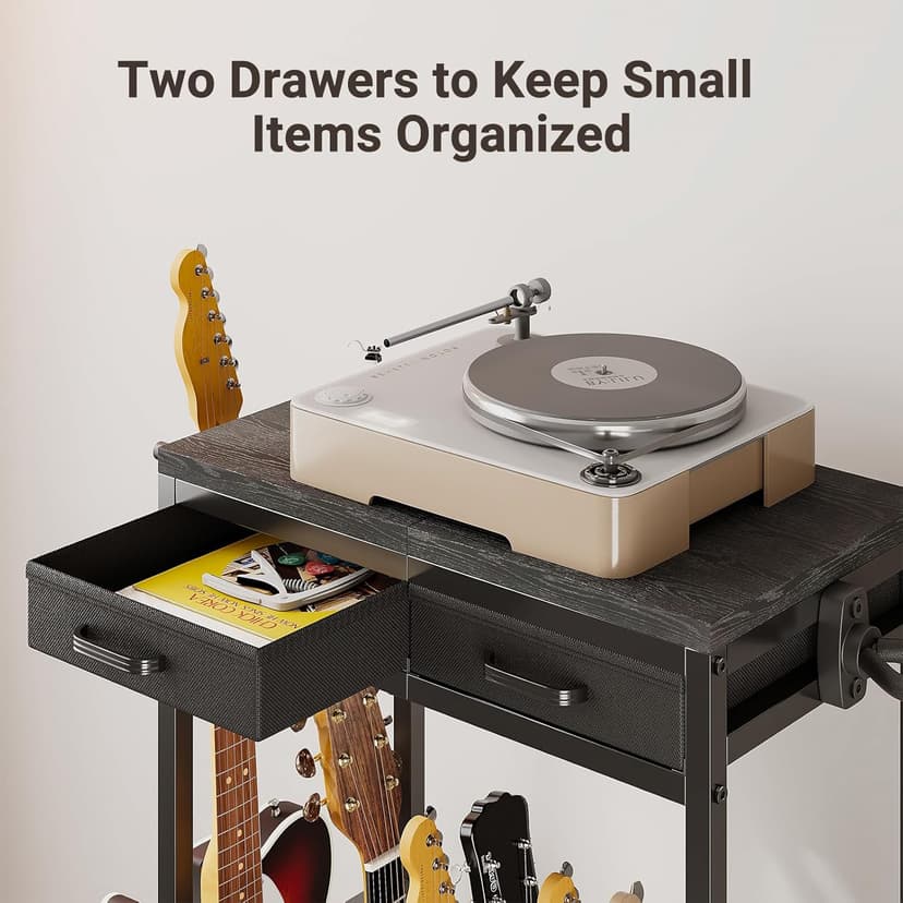 ELYKEN Guitar Stand, Guitar Rack with 2 Hangers and Storage Drawers for Guitar Accessories, Multiple Guitar Holder for Acoustic Electric Guitar, Bass, Ukulele, Instrument, Music Studio, Black