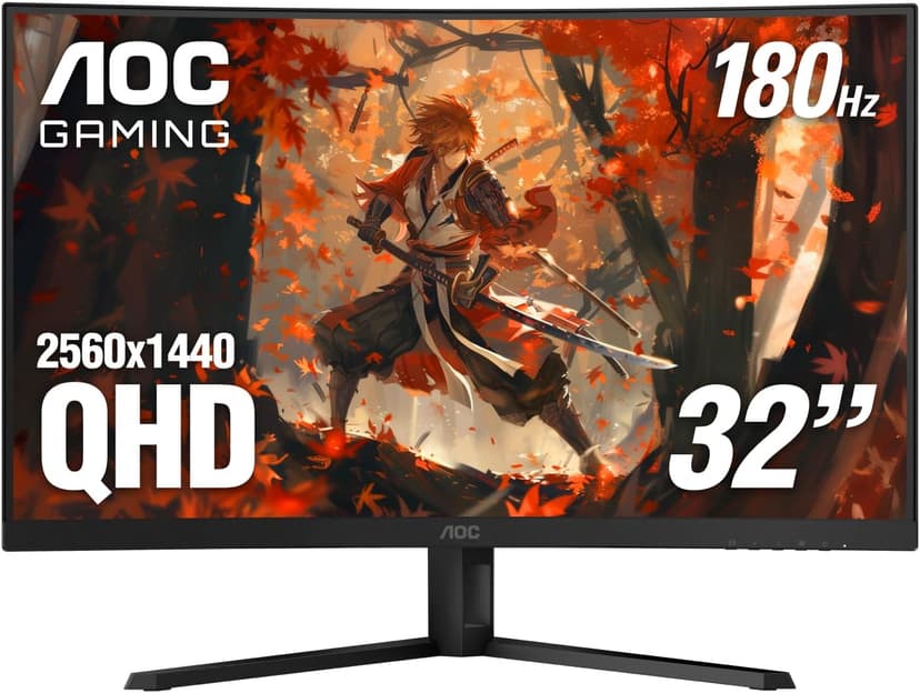AOC CQ32G4VE 32" Curved Ultra-Wide Gaming Monitor QHD 2560x1440, 1500R, 180Hz, 0.5ms MPRT, 2X Display Port, HDMI, HDR, Gaming Console Compatible, 3-Year Zero Dead Pixel Guarantee