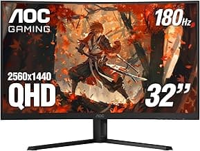 AOC CQ32G4VE 32" Curved Ultra-Wide Gaming Monitor QHD 2560x1440, 1500R, 180Hz, 0.5ms MPRT, 2X Display Port, HDMI, HDR, Gaming Console Compatible, 3-Year Zero Dead Pixel Guarantee